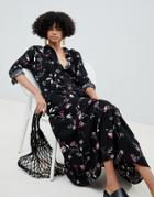 B.young High Neck Floral Midi Dress - Black