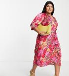 Hope & Ivy Plus Vanessa Wrap Dress In Pink