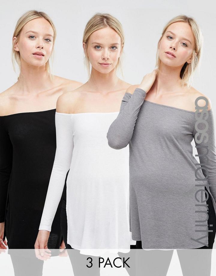 Asos Maternity Off Shoulder Top With Splits 3 Pack Save - Multi