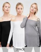 Asos Maternity Off Shoulder Top With Splits 3 Pack Save - Multi