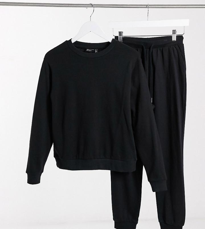 Asos Design Petite Organic Cotton Tracksuit Ultimate Sweatshirt/sweatpants With Tie In Black