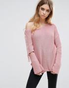 Asos Chunky Sweater With Off Shoulder And D Ring - Pink