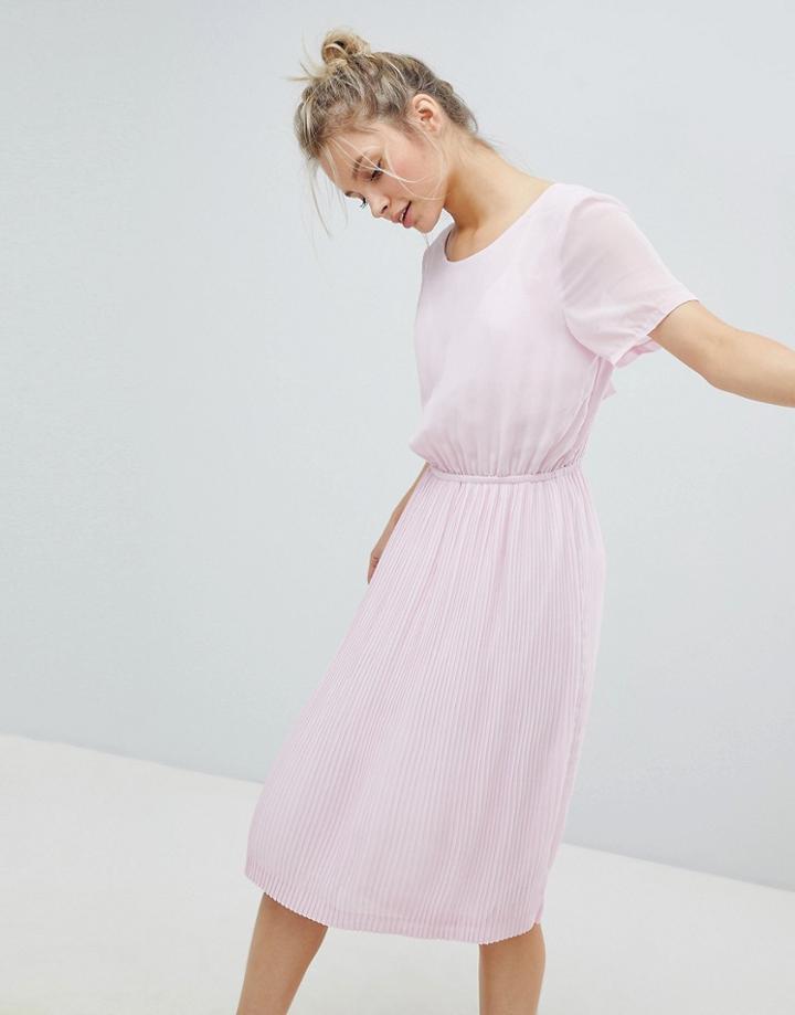 Monki Gathered Midi Dress - Pink