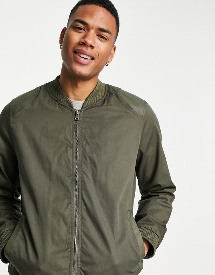 Bolongaro Trevor Twill Bomber Jacket With Leatherette Shoulders-green