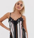 Outrageous Fortune Petite Lace Trim Cami Top In Multi Stripe