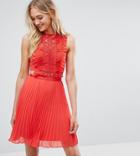 Asos Tall Lace Jumper Pleated Mini Dress - Red