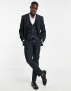 Asos Design Skinny Wool Mix Suit Jacket In Navy Twill