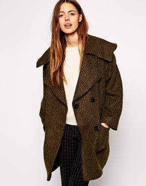 Asos Coat With Hood In Texture - Green