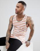Asos Design Stripe Muscle Tank In White And Brown - White