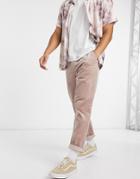 Asos Design Cord Slim Pants In Washed Pink