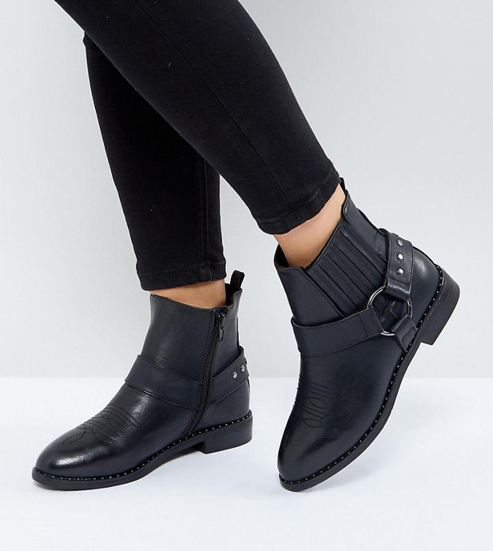 New Look Wide Fit Western Stud Boot - Black