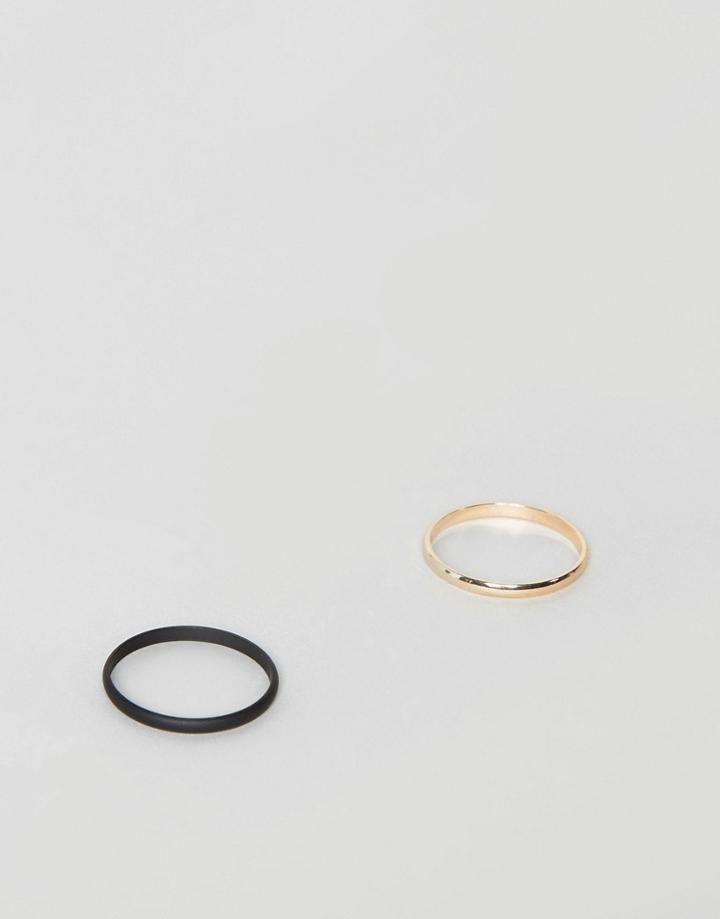 Asos Ditsy Ring Pack In Gold And Matte Black - Multi