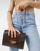 Paul Costelloe Crossbody Bag With Metal Clasp In Brown Croc