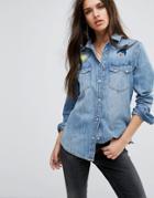 Diesel Denim Shirt With Embroidery - Blue