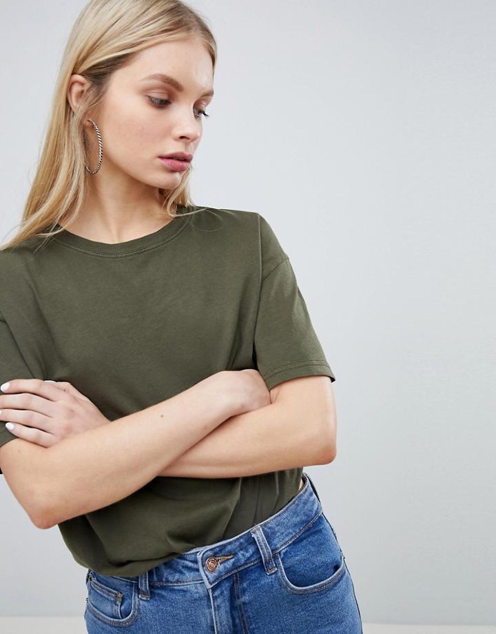 Bershka Organic Oversize Tee In Khaki - Green
