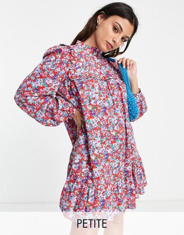 Nobody's Child Petite High Neck Frill Mini Dress In Ditsy Floral-multi