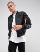 Alpha Industries Ma-1 Vf Nasa Insulated Bomber Jacket In All Black - Black