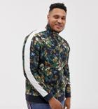 Asos Design Plus Track Jacket In Retro Fabric With Floral Print And Side Stripe - Black