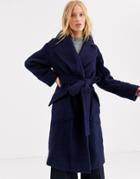 Asos White Wool Belted Coat-navy