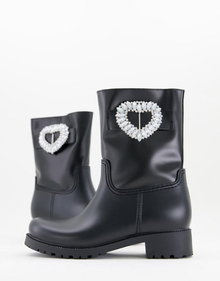 Asos Design Gemma Embellished Wellie Boots In Black