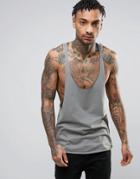 Asos Extreme Racer Back Vest With Contrast Stitch In Grey - Green