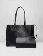 Asos Design Front Pocket Shopper Bag With Removable Clutch Bag - Black