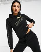 Puma Amplified Hoodie In Black And Gold