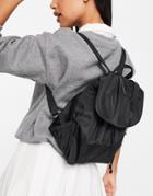 Asos Design Nylon Backpack In Black With Ruched Flap