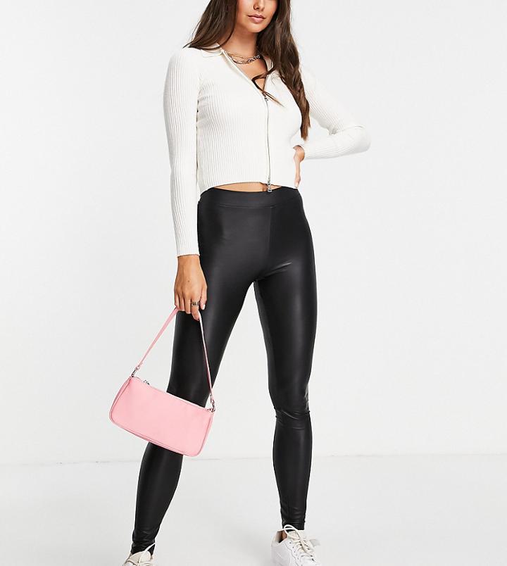New Look Tall Wet Look Leggings In Black