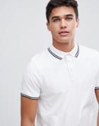 Asos Design Pique Polo Shirt With Tipping In White - White