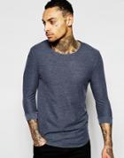 Asos Waffle Jersey Muscle 3/4 Sleeve T-shirt In Navy - Navy