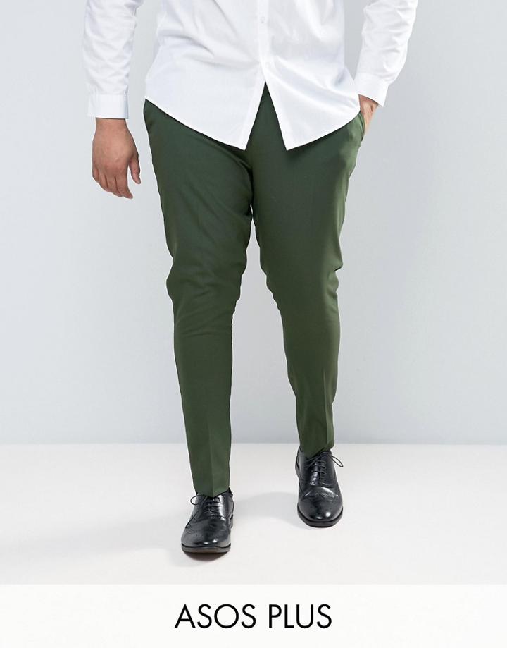Asos Plus Super Skinny Smart Pants In Dark Green - Green