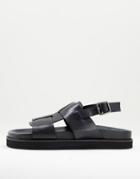 Silver Street Premium Chunky Caged Sandals In Black Leather