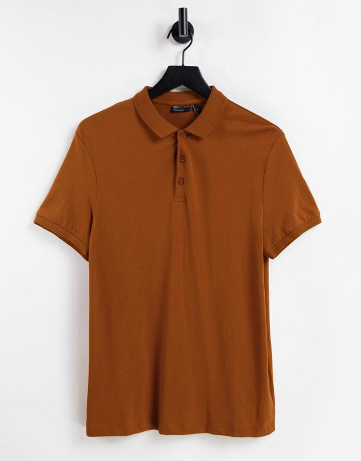 Asos Design Organic Jersey Polo In Brown