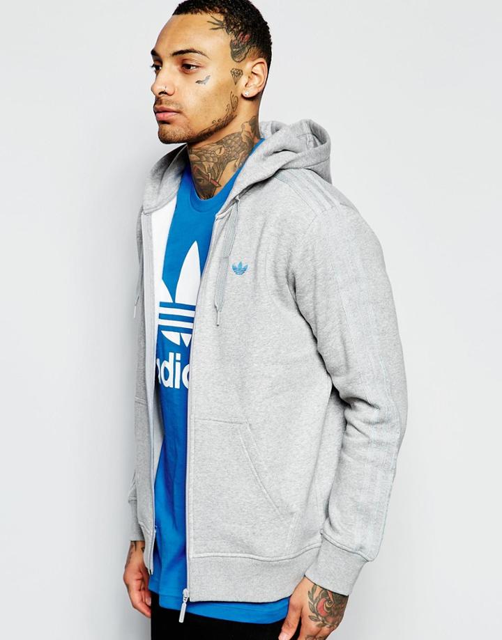 Adidas Originals Zip Up Hoodie With Classic Trefoil Aj7698 - Gray