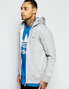Adidas Originals Zip Up Hoodie With Classic Trefoil Aj7698 - Gray