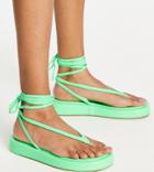 Public Desire Wide Fit Beachbabe Flatform Sandals In Neon Green