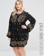 Alice & You Long Sleeve Skater Dress With Paisley Embroidery - Black