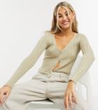 Collusion Ribbed Cardigan In Ecru-neutral