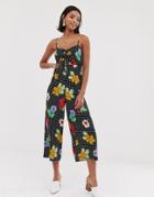 Asos Design Cami Jumpsuit With Gathered Bodice In Floral Print - Multi