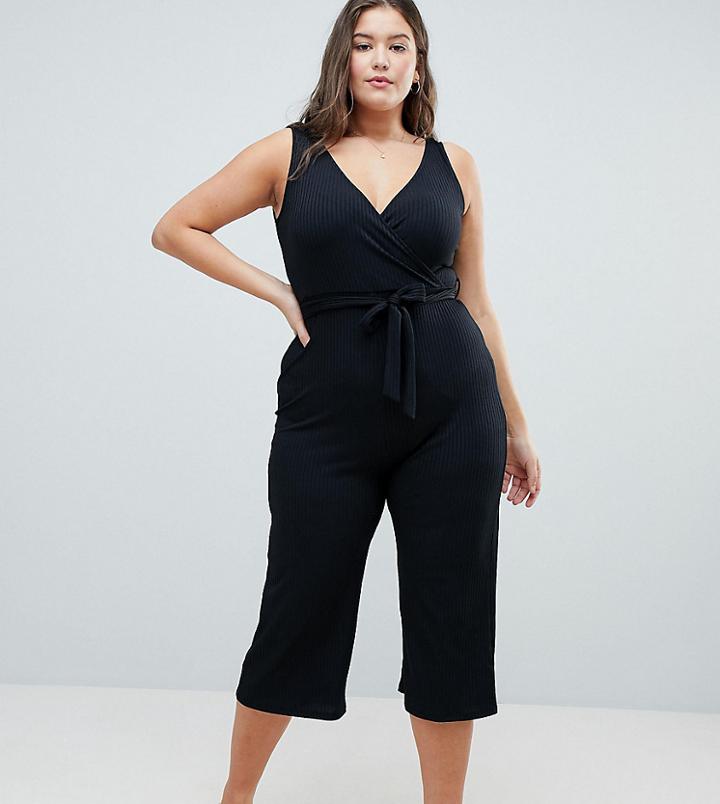 New Look Curve Rib Wrap Jumpsuit - Yellow