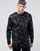 Asos Floral Print Sweatshirt With Chest Print - Black