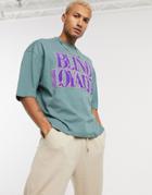Asos Design Oversized T-shirt With Corduroy Applique Text In Green-blue