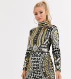 Starlet Baroque All Over Embellished High Neck Bodycon Dress