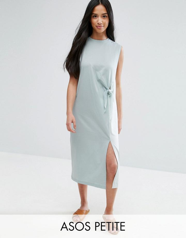Asos Petite Sleeveless Color Block Midi Dress With Raw Edge & Tie Front - Green