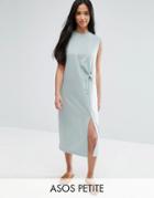 Asos Petite Sleeveless Color Block Midi Dress With Raw Edge & Tie Front - Green