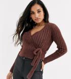 Fashion Union Petite Fluffy Knit Fitted Cardigan - Brown