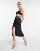 Topshop Satin Cutout Midi Skirt In Black - Part Of A Set
