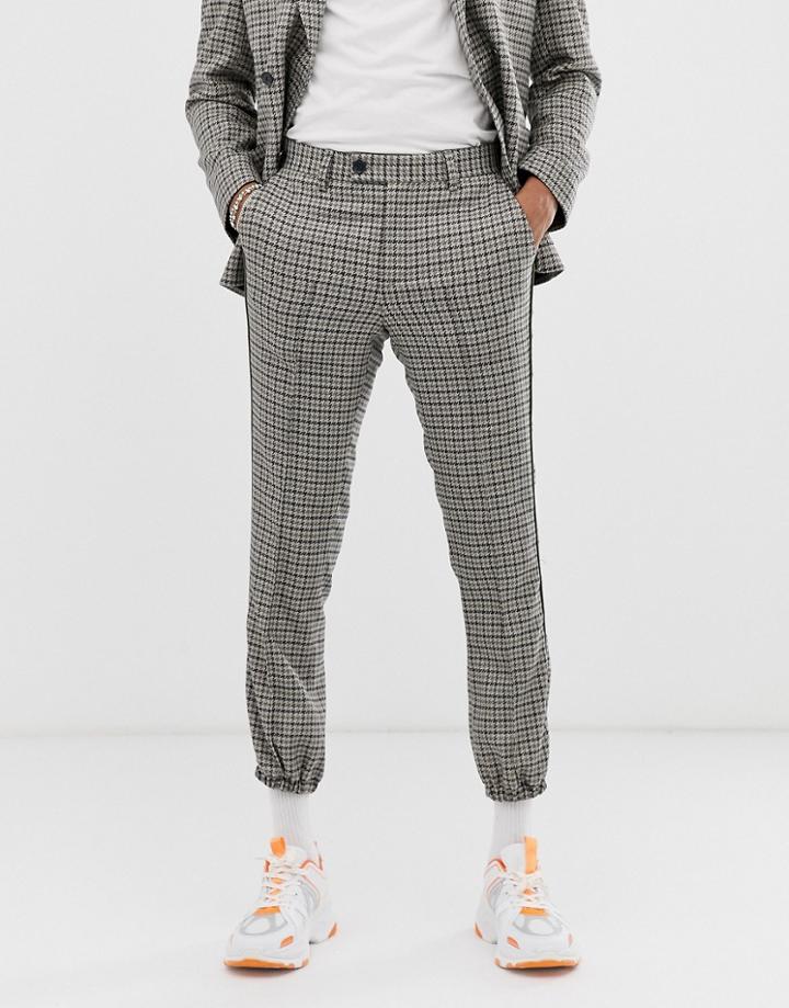 Asos Design Skinny Crop Jogger Suit Pants In Stone With Green And Blue Houndstooth - Stone