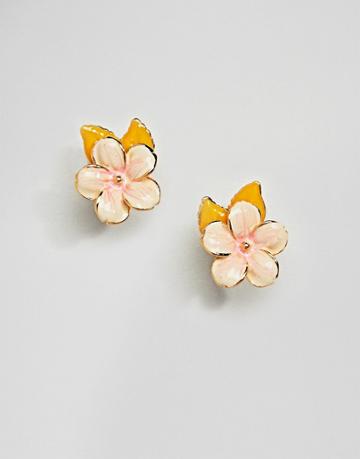 Bill Skinner Enamel Cherry Blossom Stud Earrings - Gold